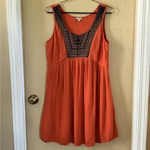 Eyeshadow embroidered/cross stitched tank top dress in orange, lined